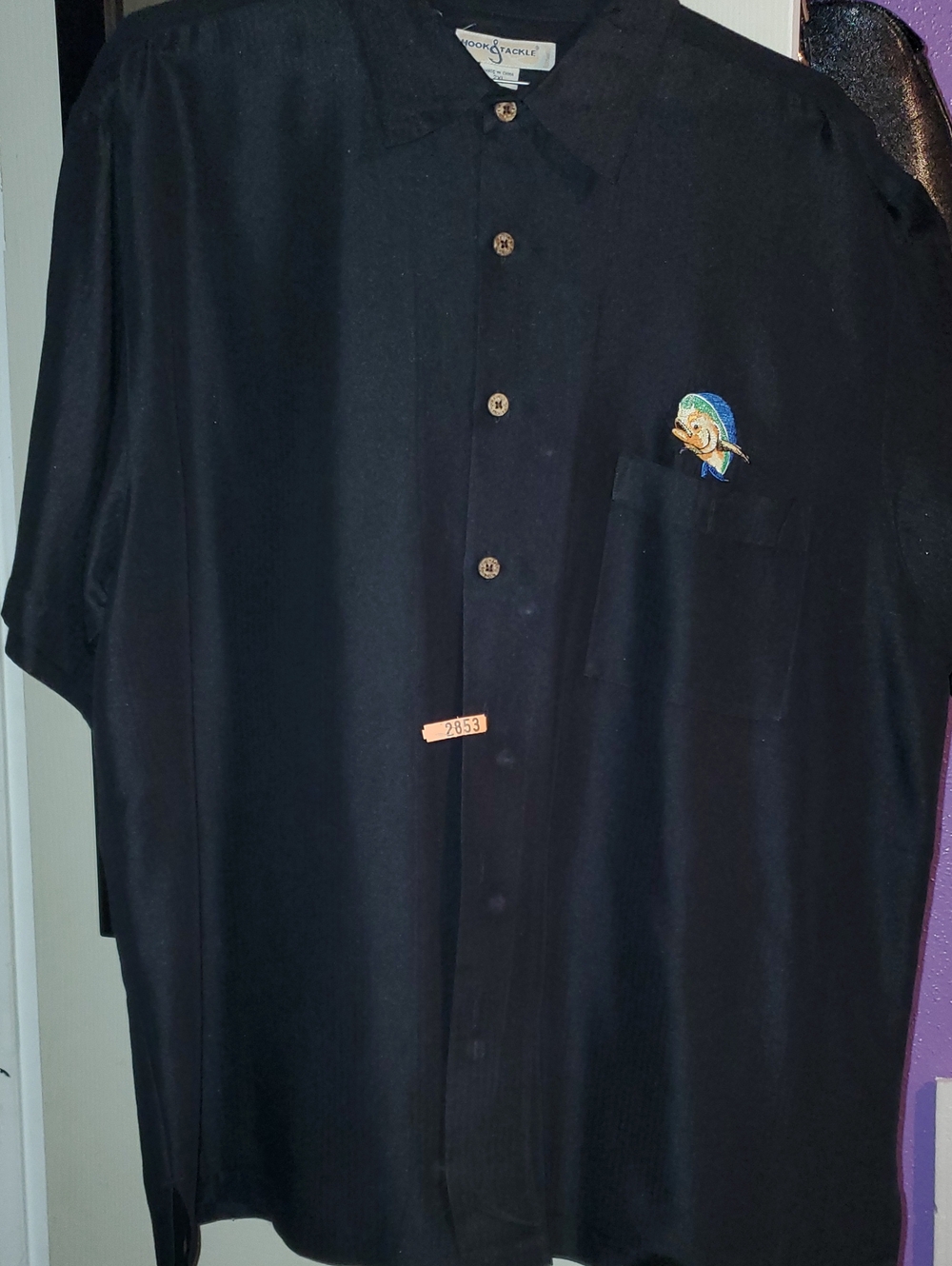 Big & Tall Mens Black Dress Shirt With Fish & Hook Design.